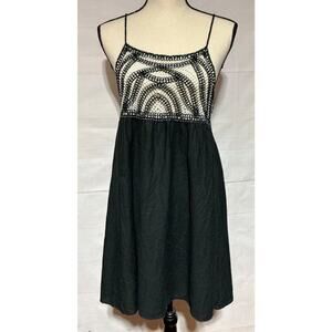 ZARA Sz M beige & black crochet top black linen bottom sundress dress